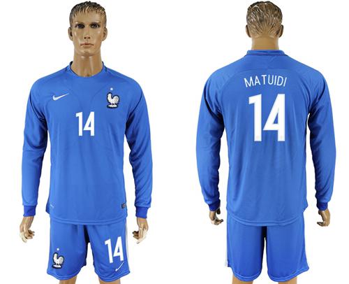 France #14 Matuidi Home Long Sleeves Soccer Country Jersey